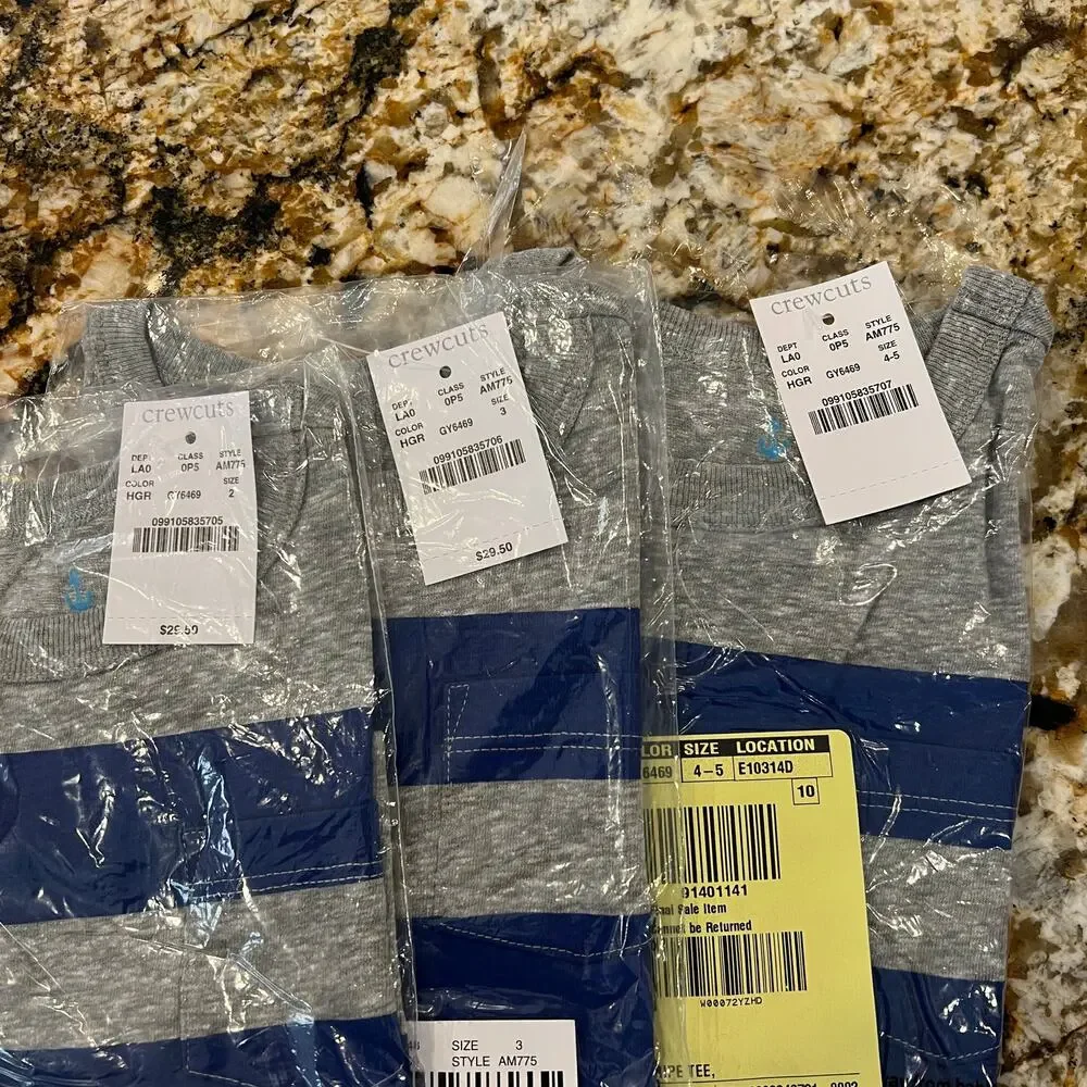 NWT J. Crew Boys' Grey and Blue Striped Pocket Crewneck T-Shirt